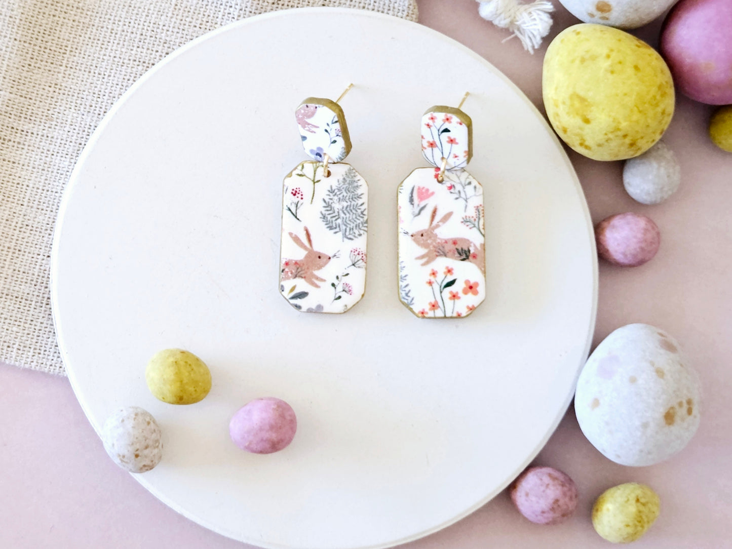 Easter Rabbit Print Rectangular Earrings