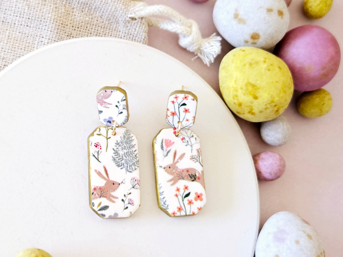 Easter Rabbit Print Rectangular Earrings