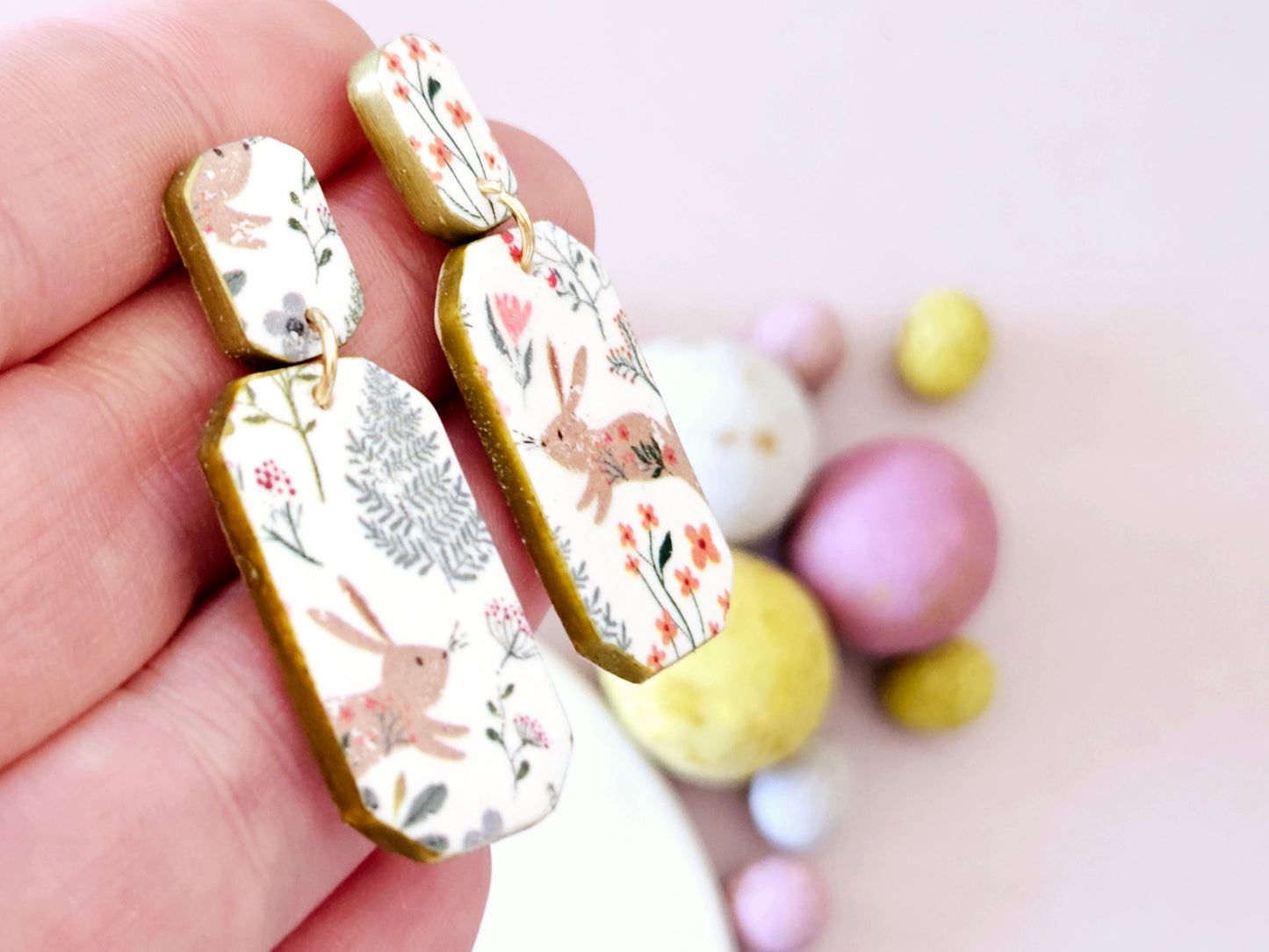 Easter Rabbit Print Rectangular Earrings