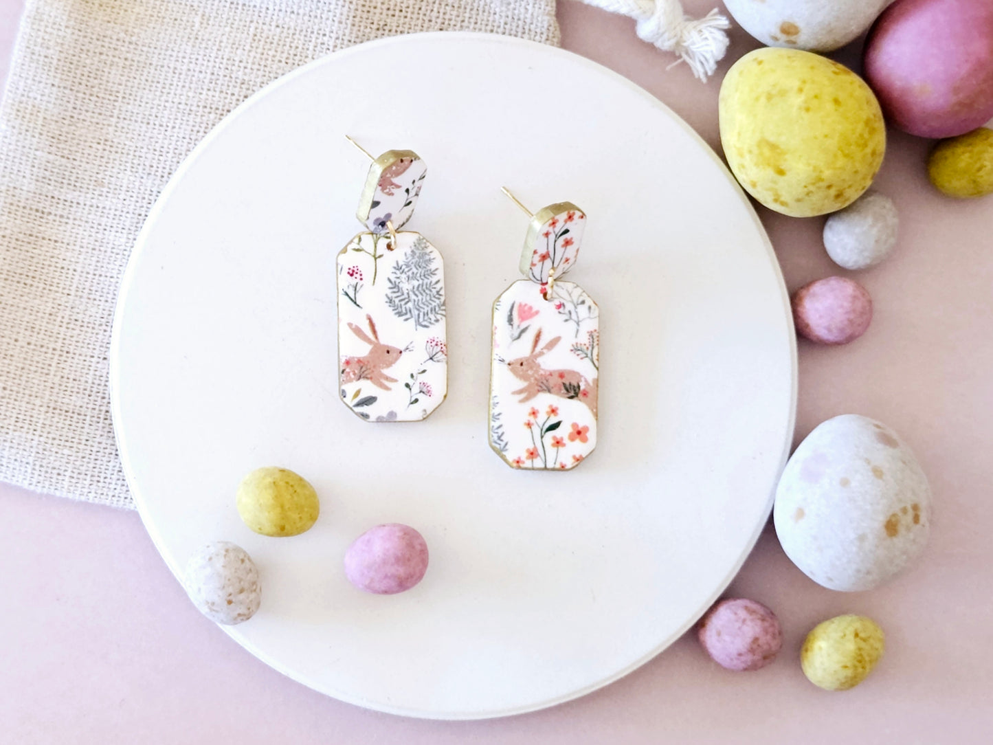 Easter Rabbit Print Rectangular Earrings