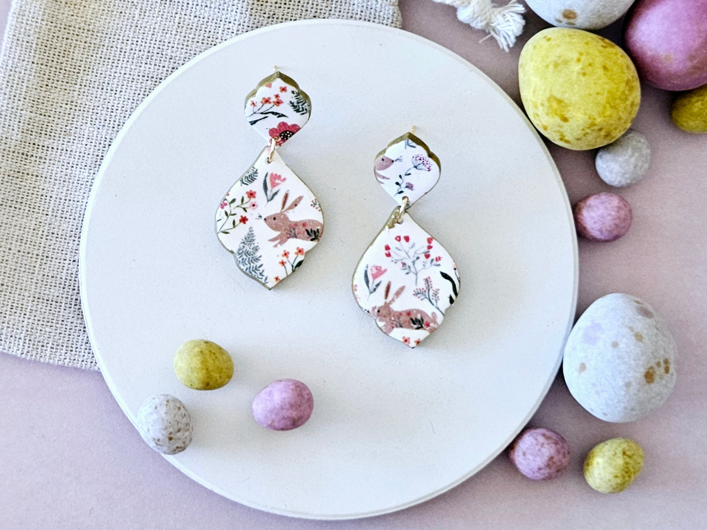 Easter Rabbit Print Droplet Earrings