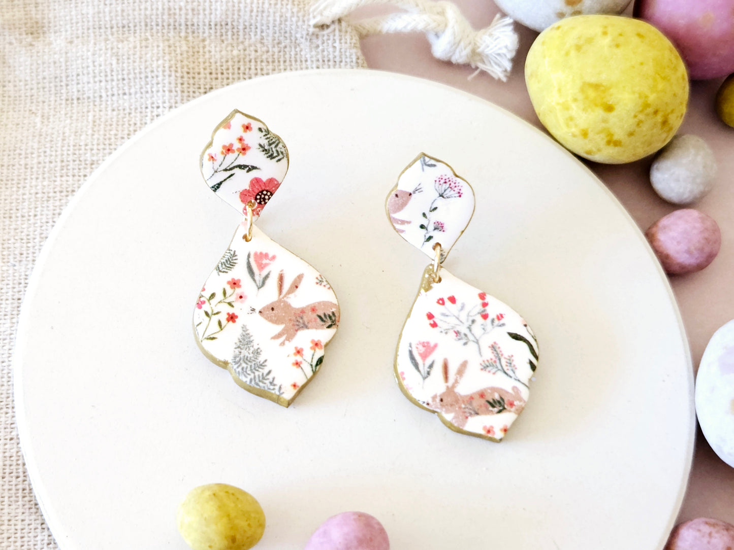 Easter Rabbit Print Droplet Earrings