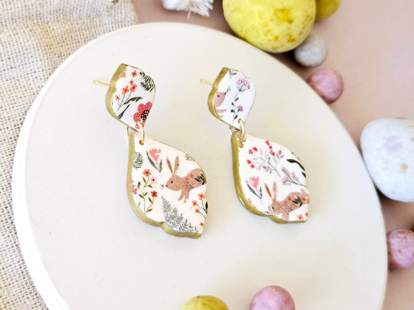 Easter Rabbit Print Droplet Earrings