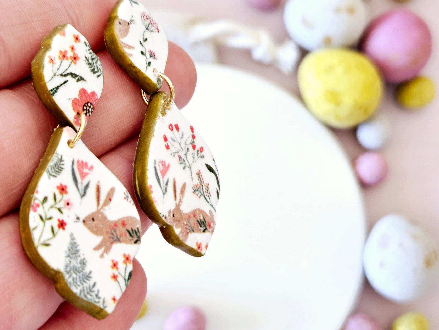 Easter Rabbit Print Droplet Earrings