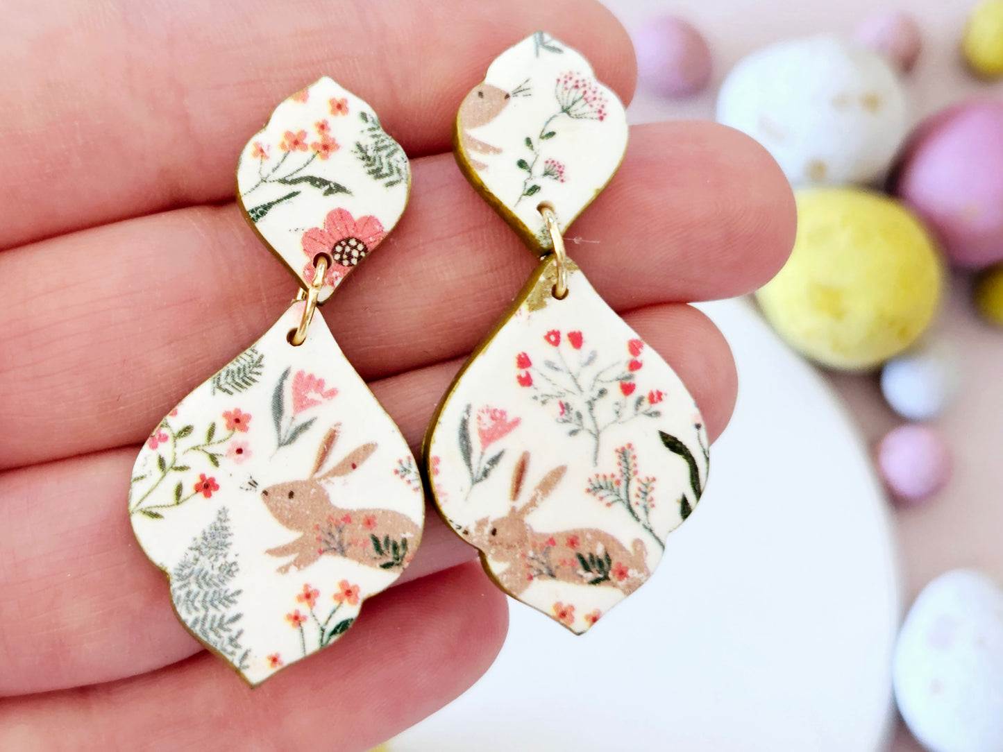 Easter Rabbit Print Droplet Earrings