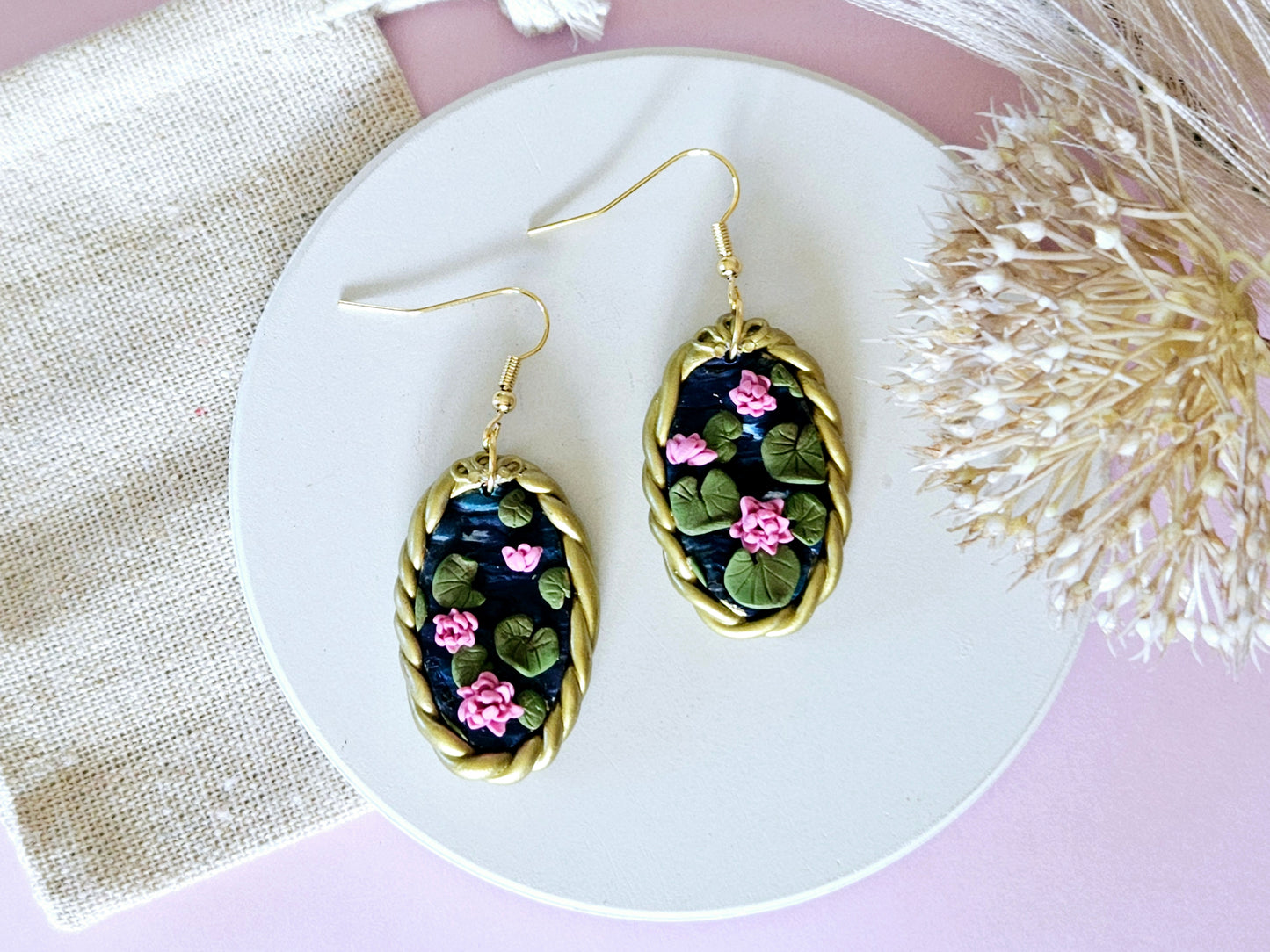 Birth Flower Collection July Water Lily Framed Earrings