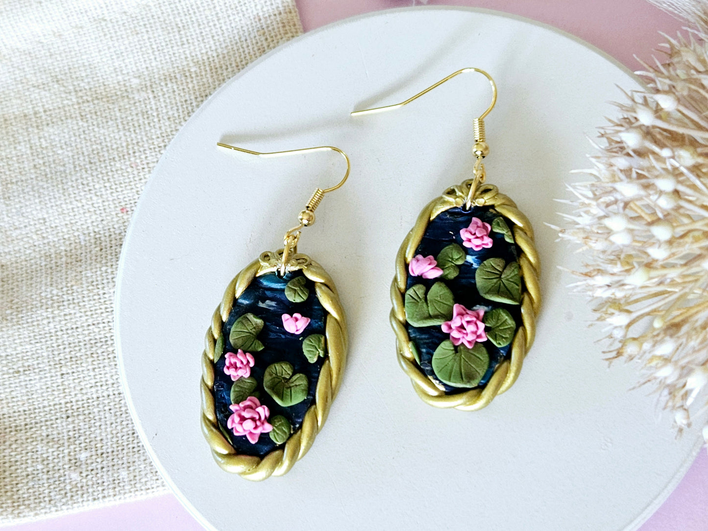 Birth Flower Collection July Water Lily Framed Earrings