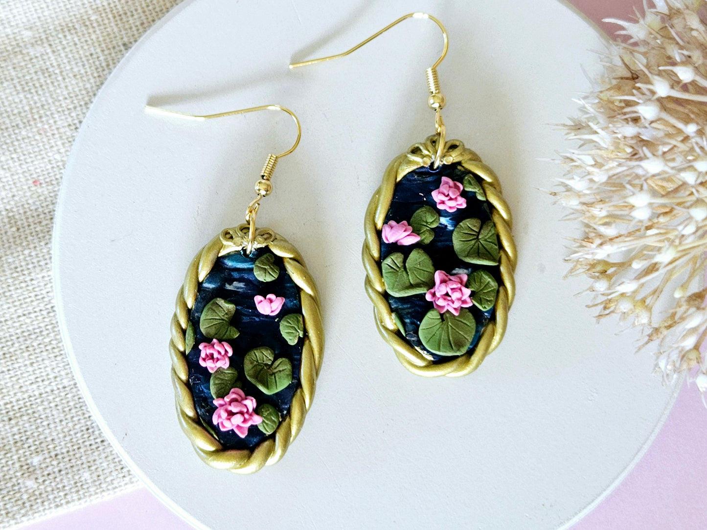 Birth Flower Collection July Water Lily Framed Earrings