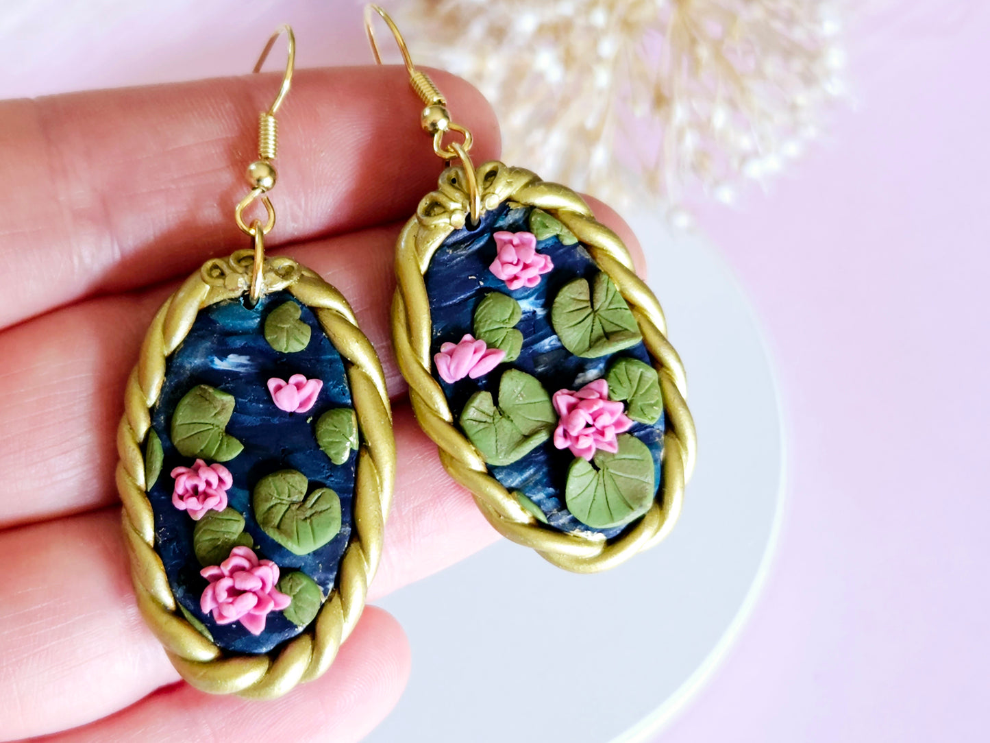 Birth Flower Collection July Water Lily Framed Earrings