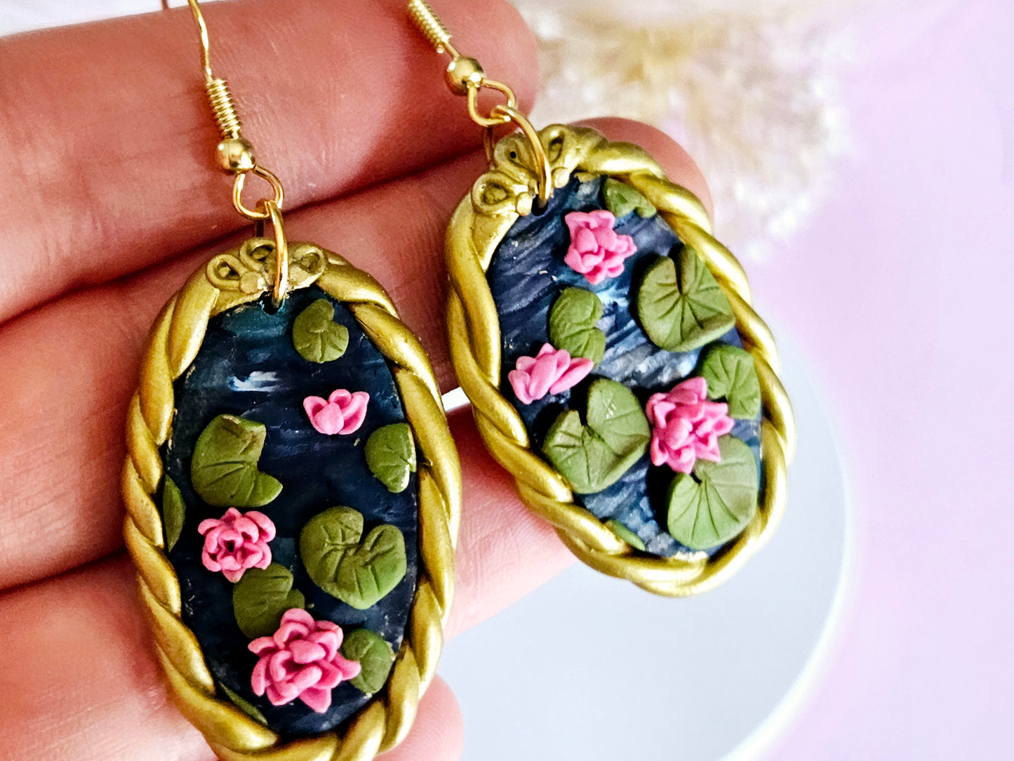 Birth Flower Collection July Water Lily Framed Earrings