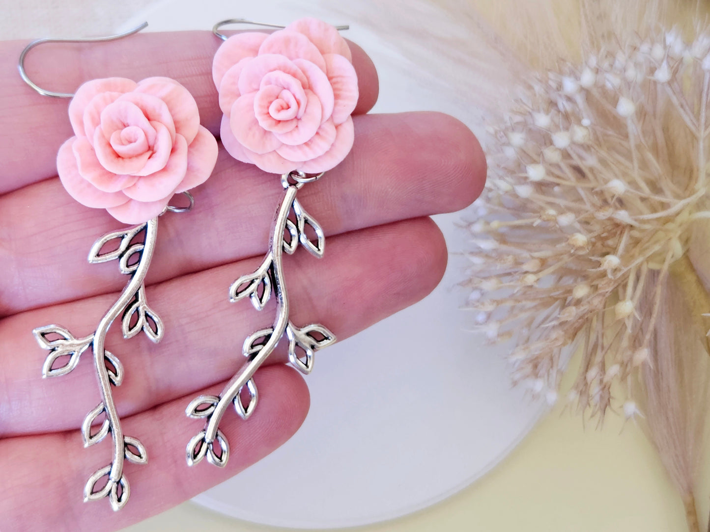 Birth Flower Collection June Pink Rose Earrings