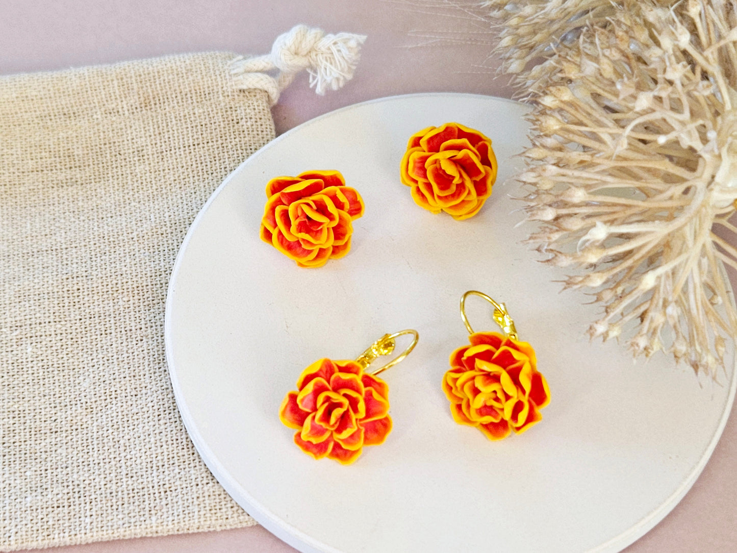 Birth Flower Collection October Marigold Studs