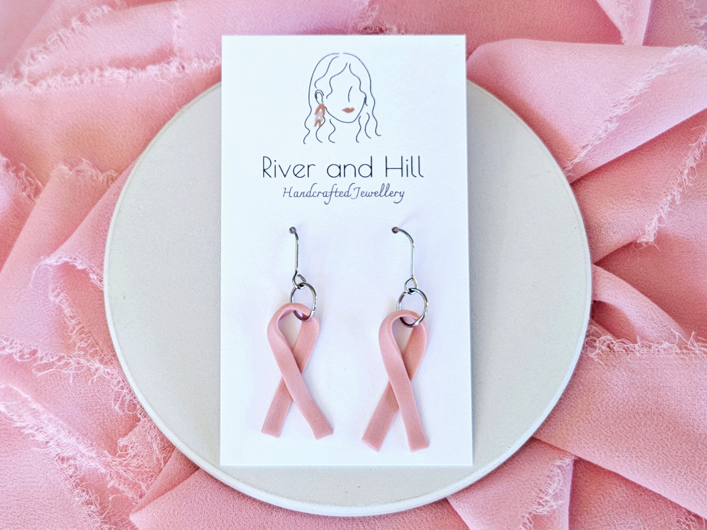 Breast Cancer Awareness Pink Ribbon Earrings