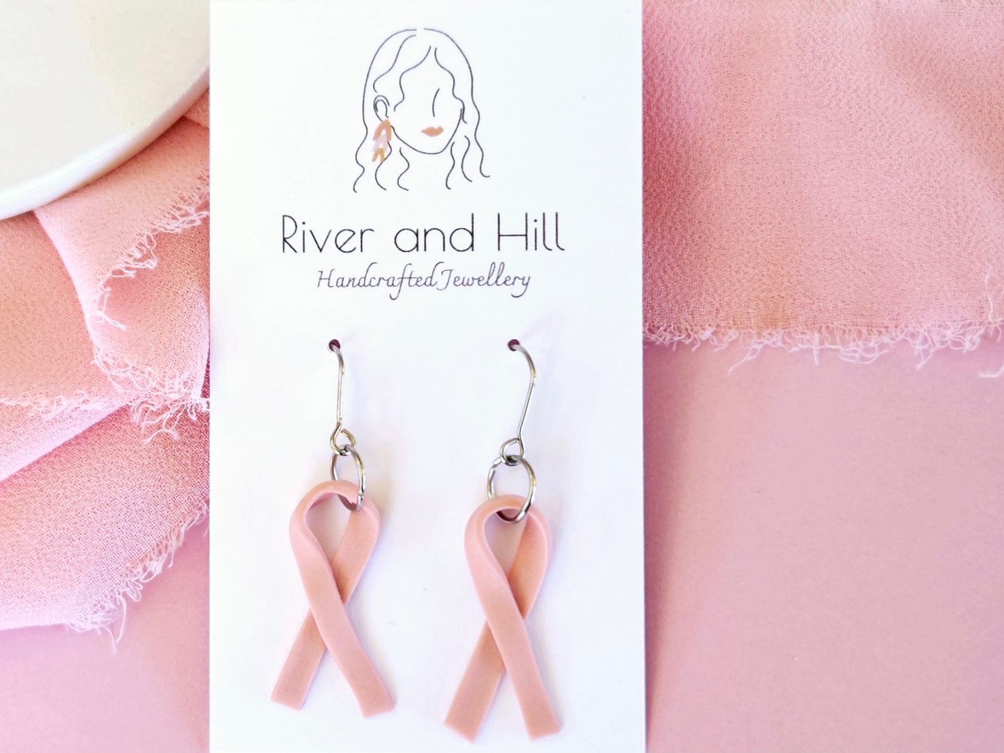 Breast Cancer Awareness Pink Ribbon Earrings