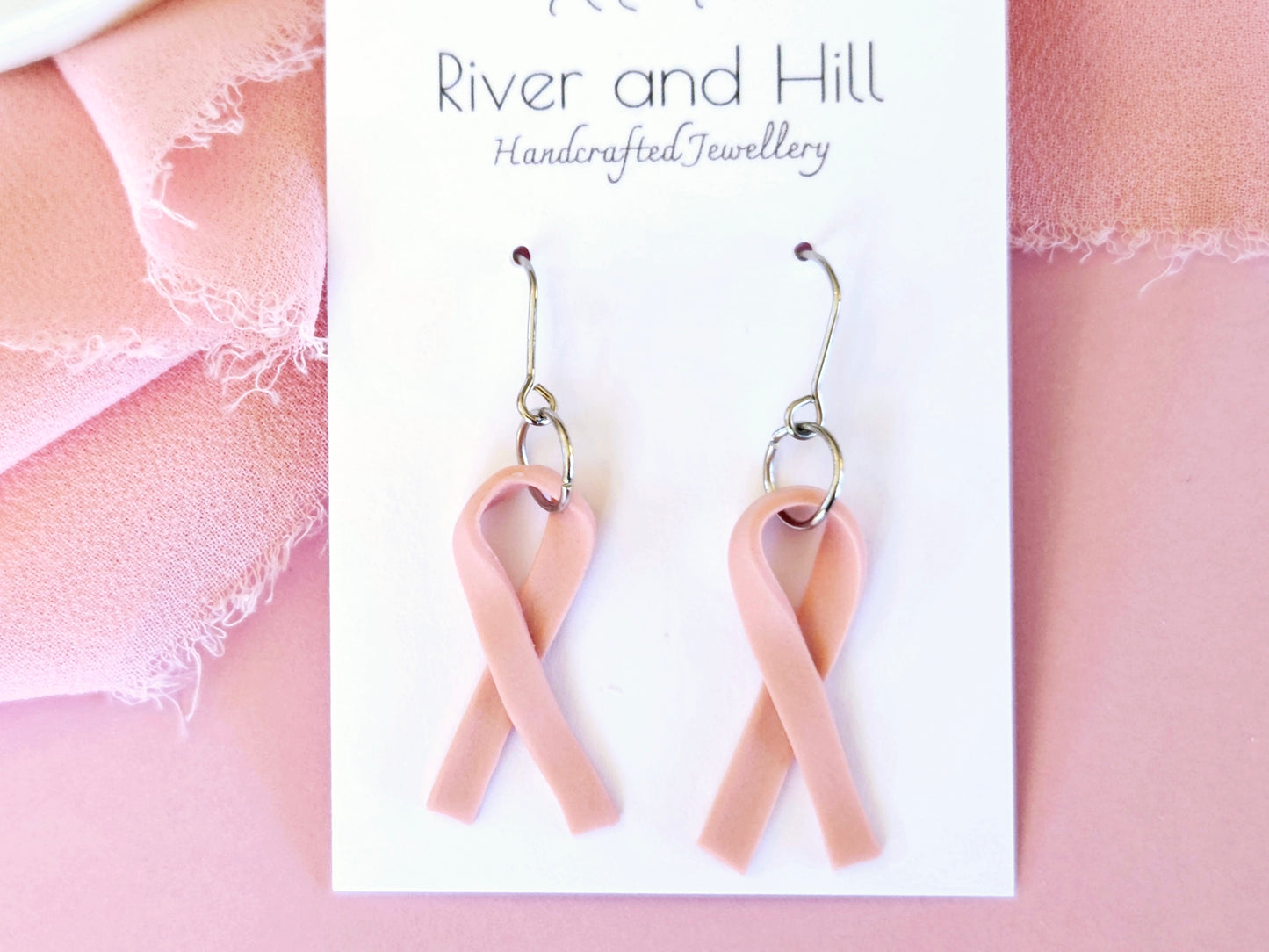 Breast Cancer Awareness Pink Ribbon Earrings