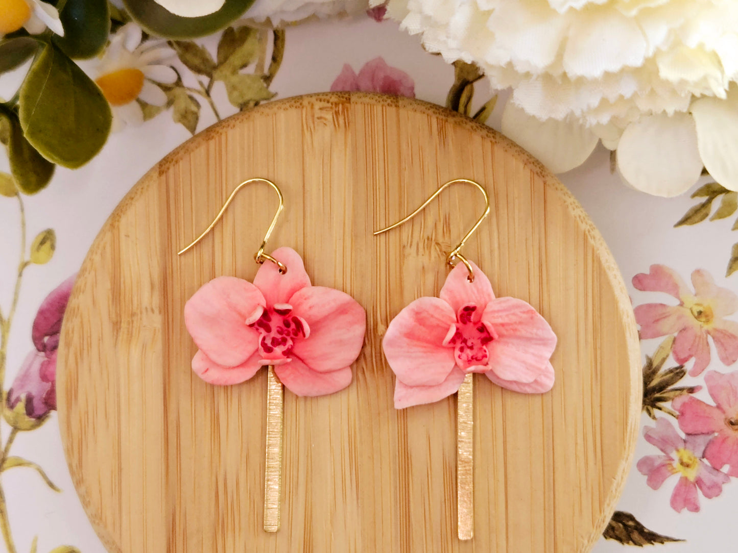 Pink Orchid Hook Earrings