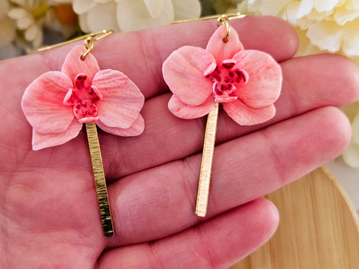 Pink Orchid Hook Earrings