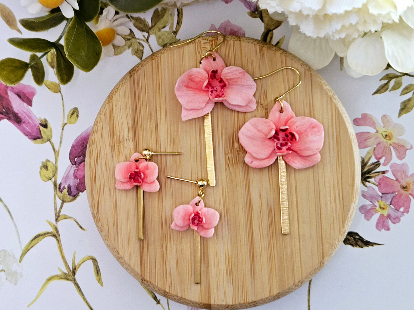 Pink Orchid Hook Earrings