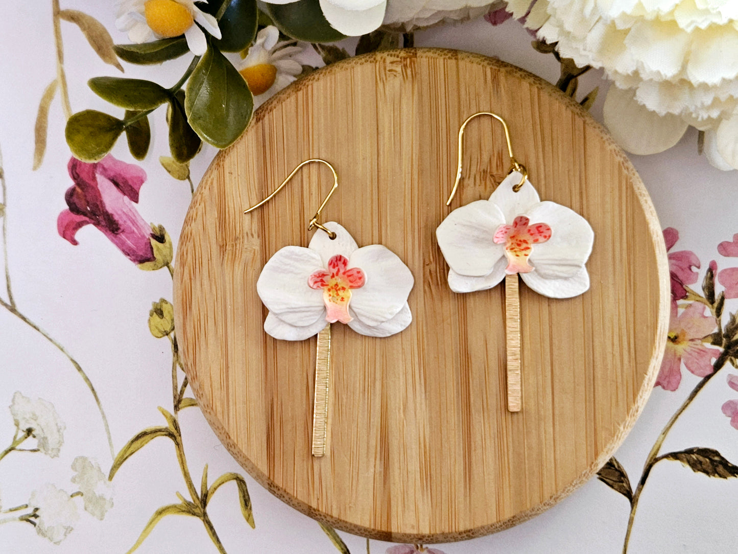 White Orchid Hook Earrings