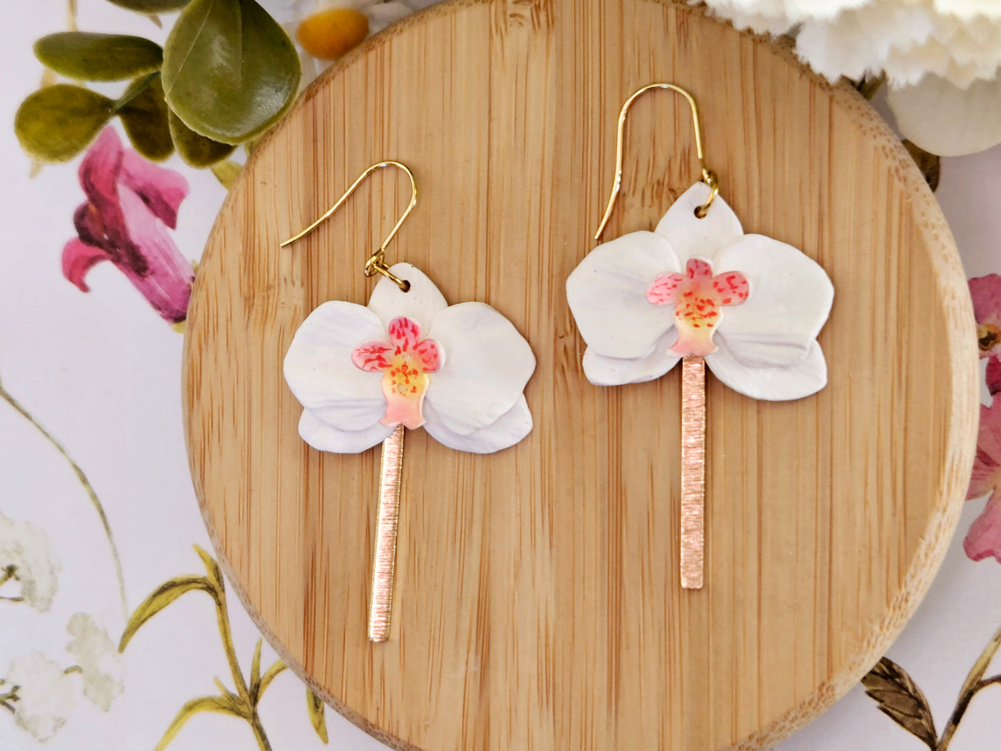 White Orchid Hook Earrings