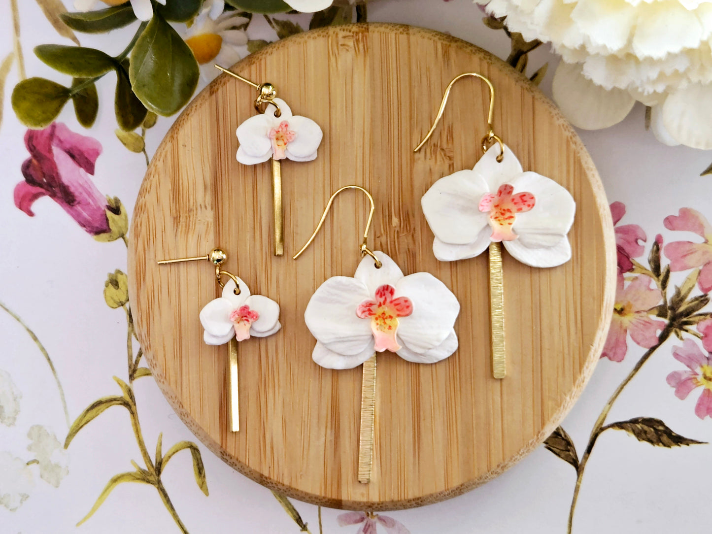 White Orchid Hook Earrings