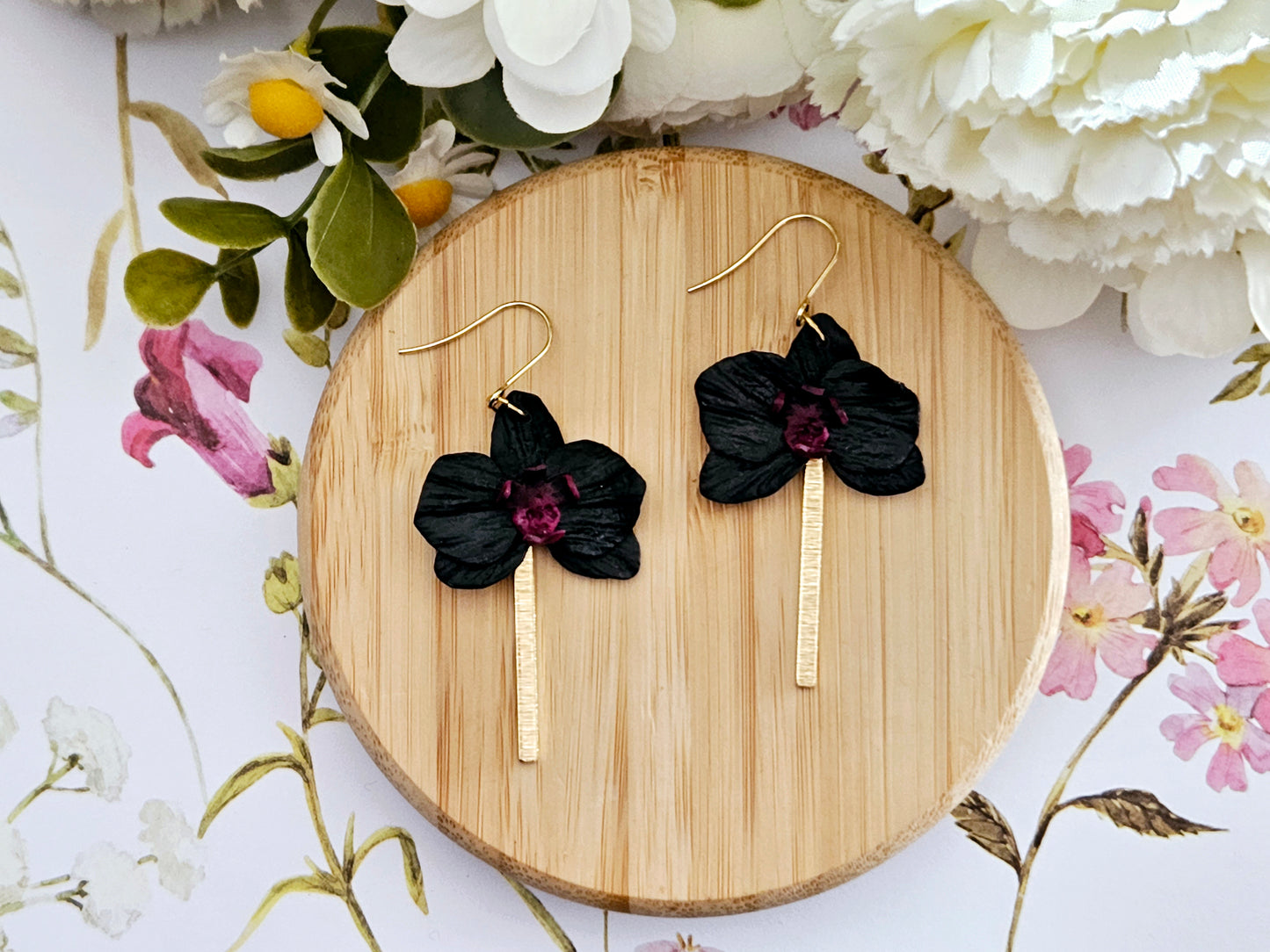 Black Orchid Hook Earrings