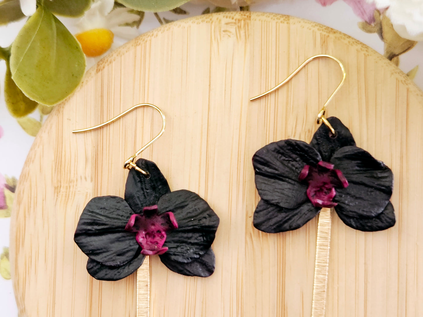 Black Orchid Hook Earrings