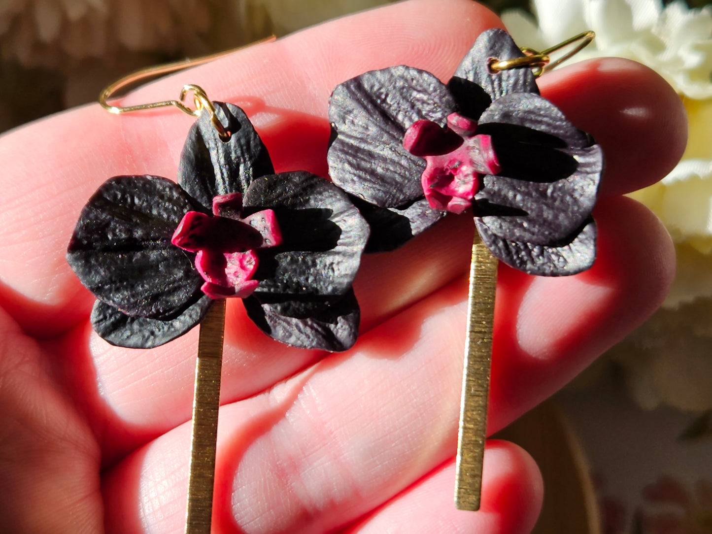 Black Orchid Hook Earrings