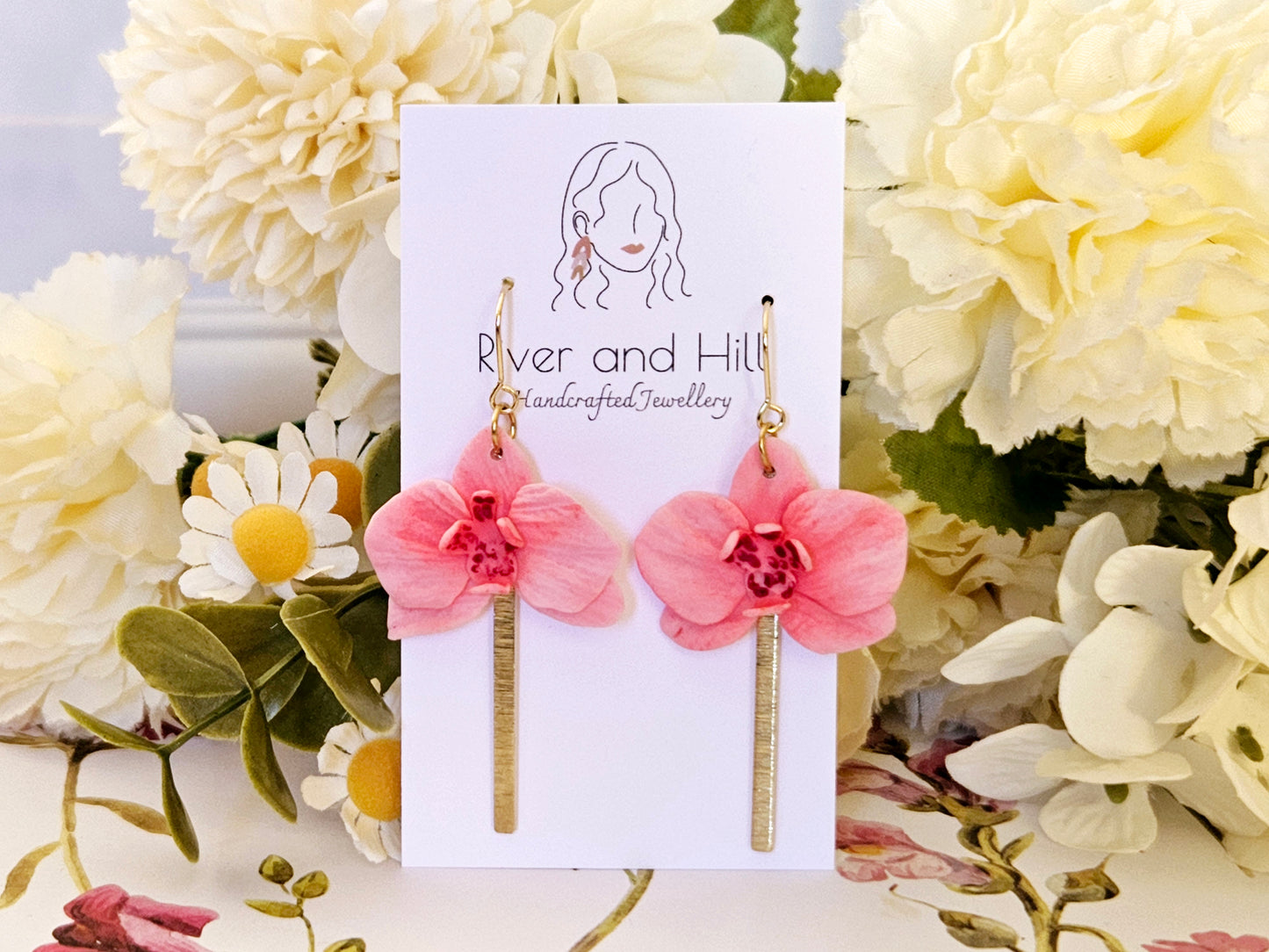 Pink Orchid Hook Earrings