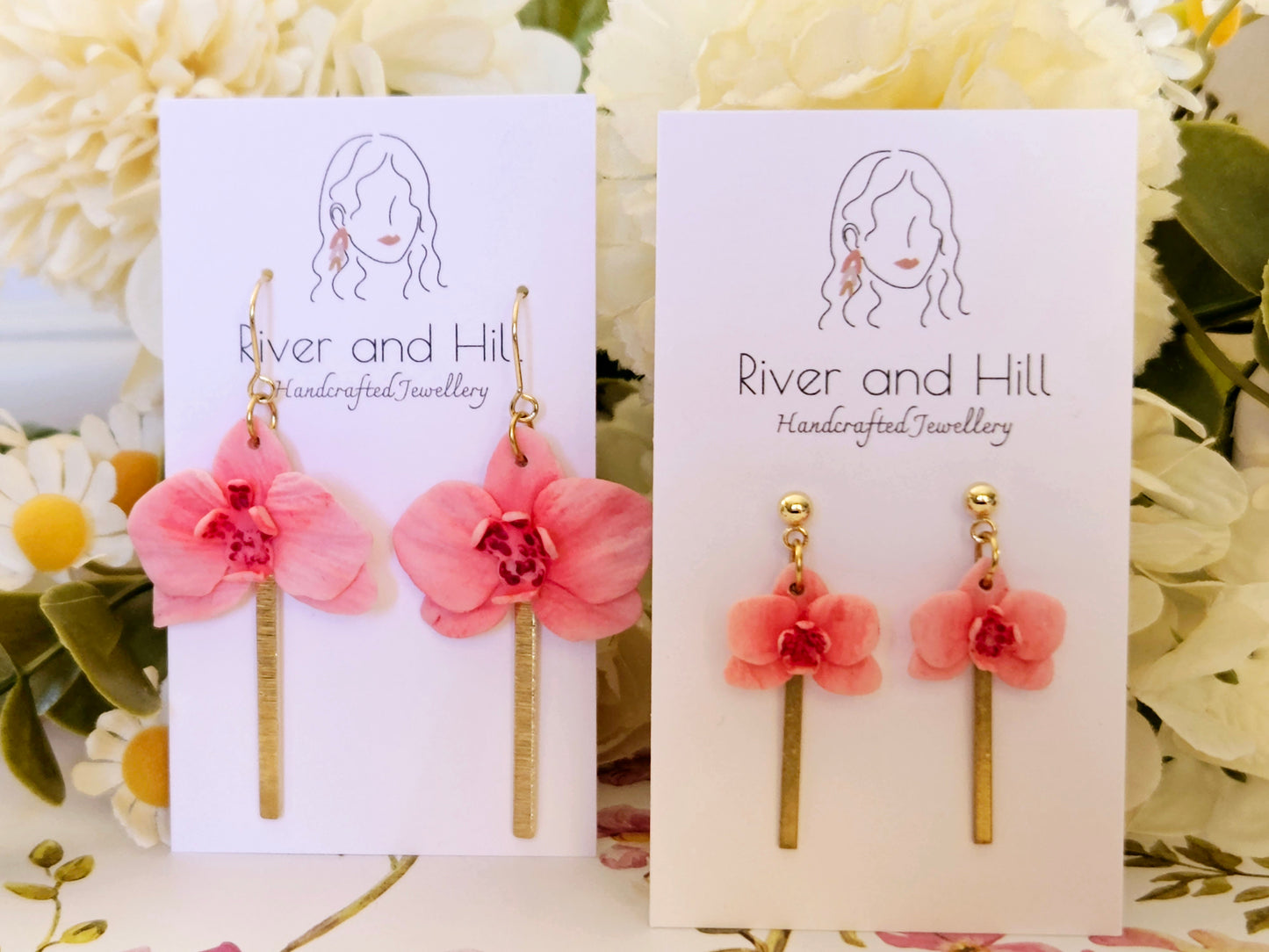 Pink Orchid Hook Earrings