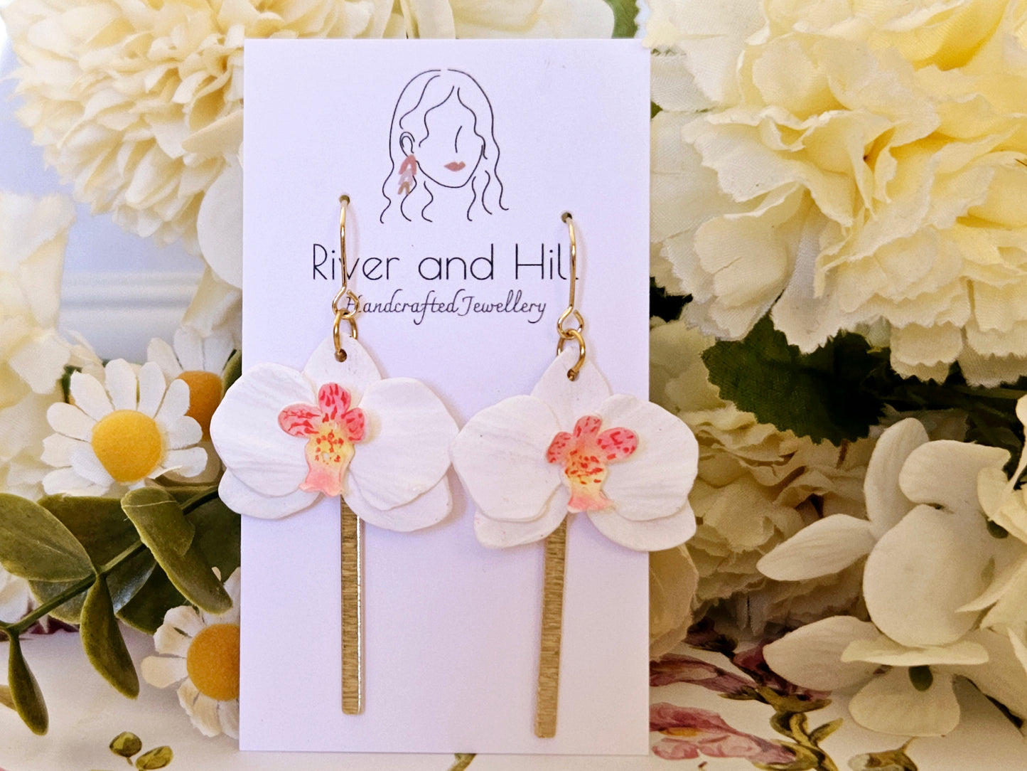 White Orchid Hook Earrings