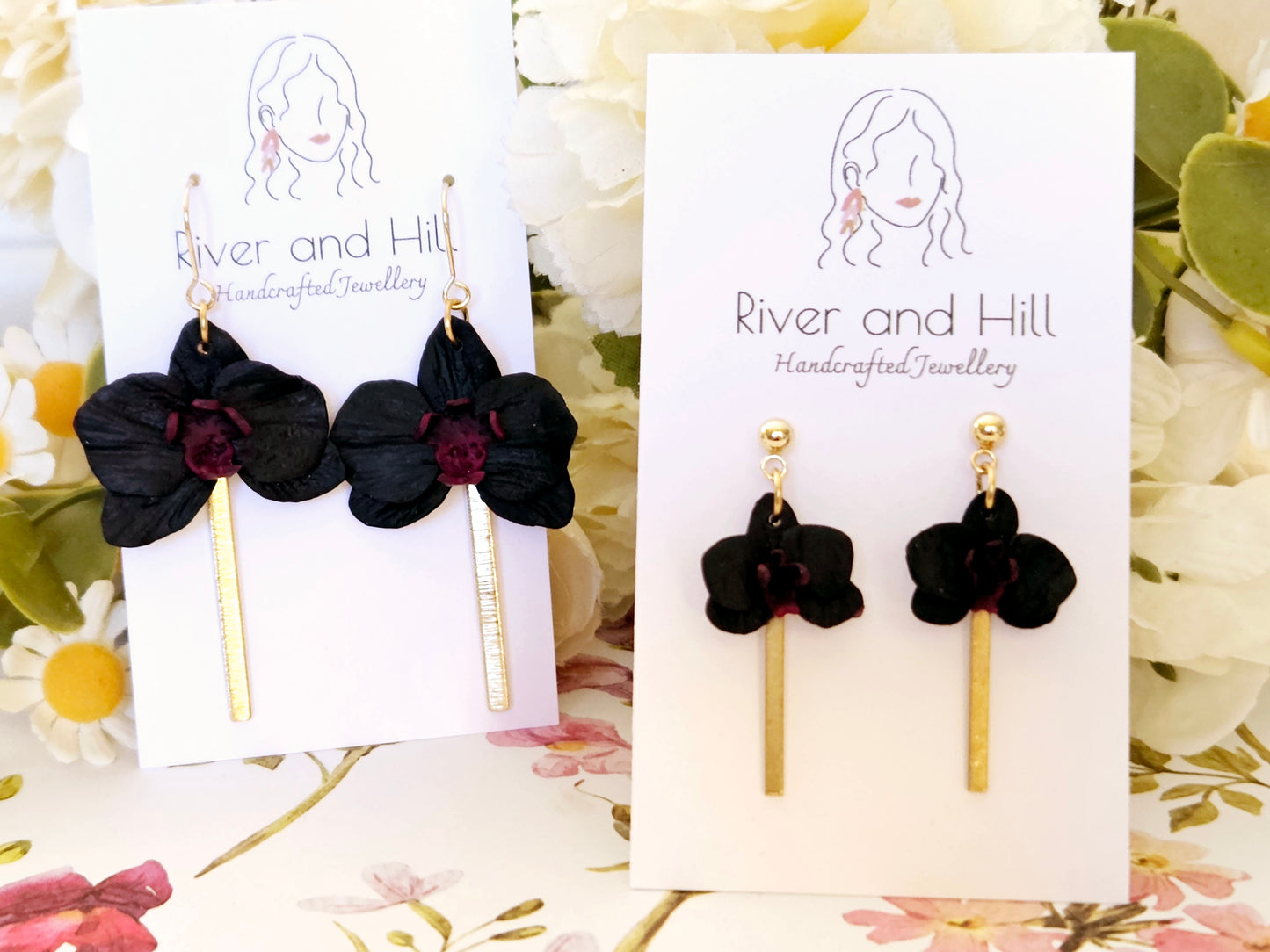 Black Orchid Hook Earrings