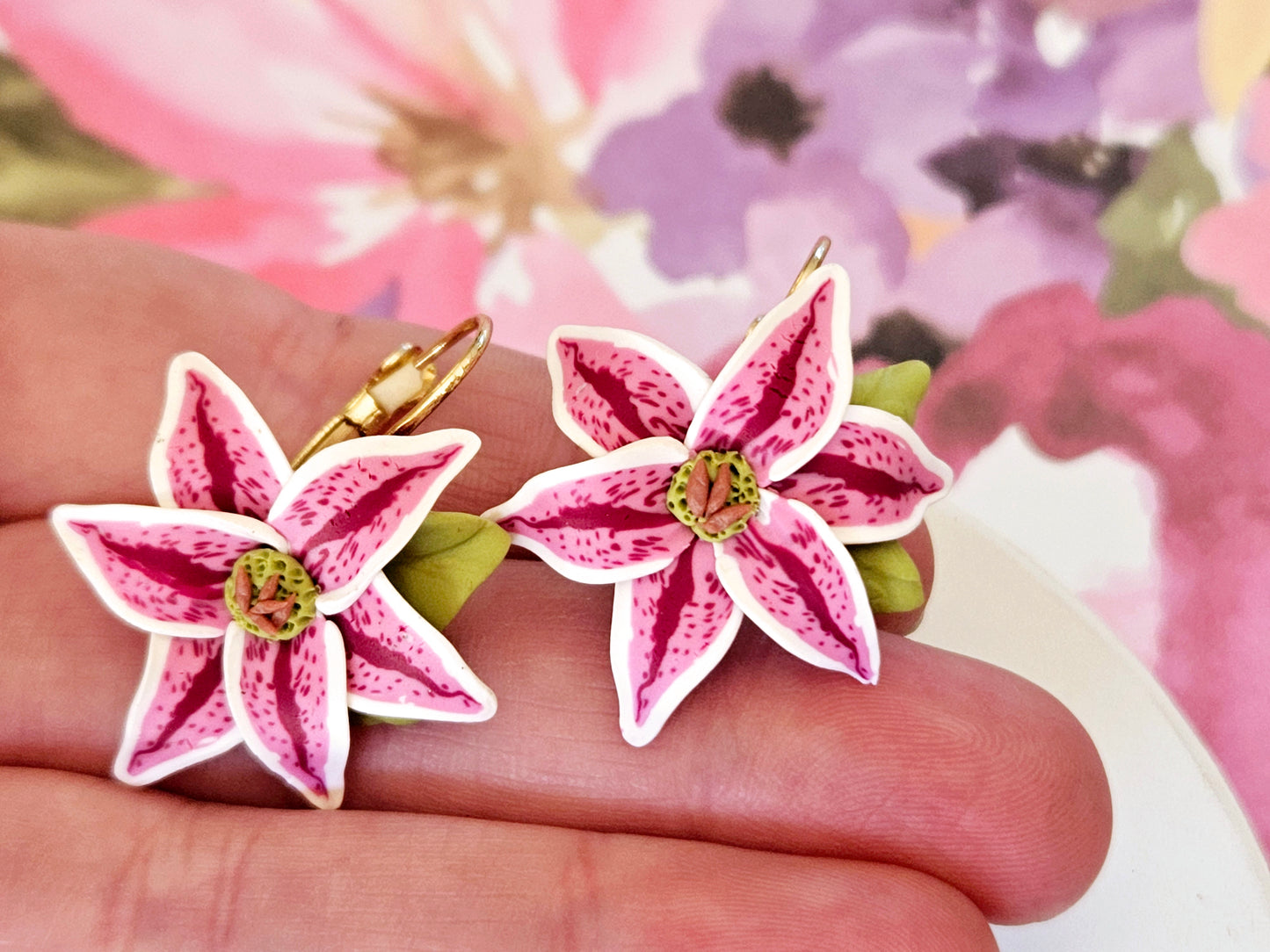 Stargazer Lily Rose Gold Earrings