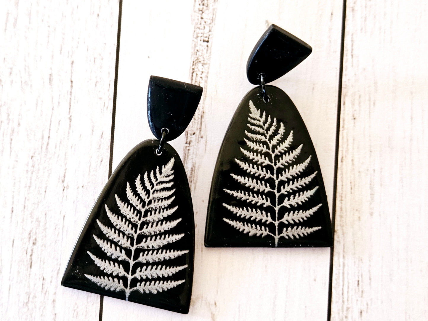 Silver Fern Print Statement Earrings