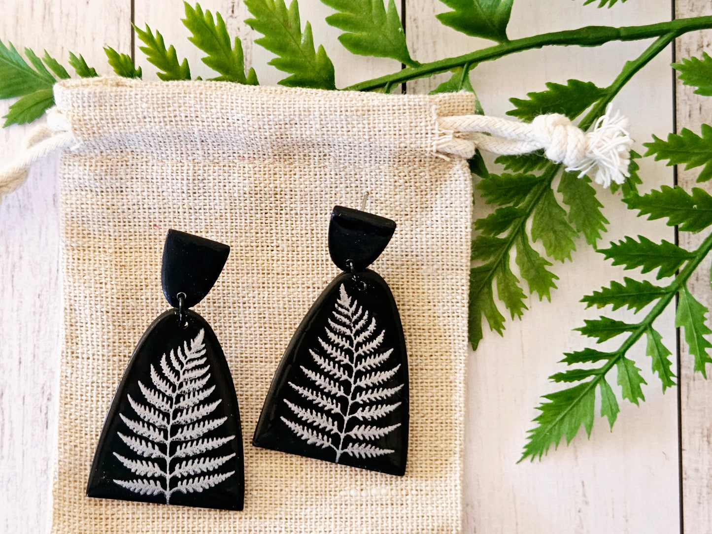 Silver Fern Print Statement Earrings