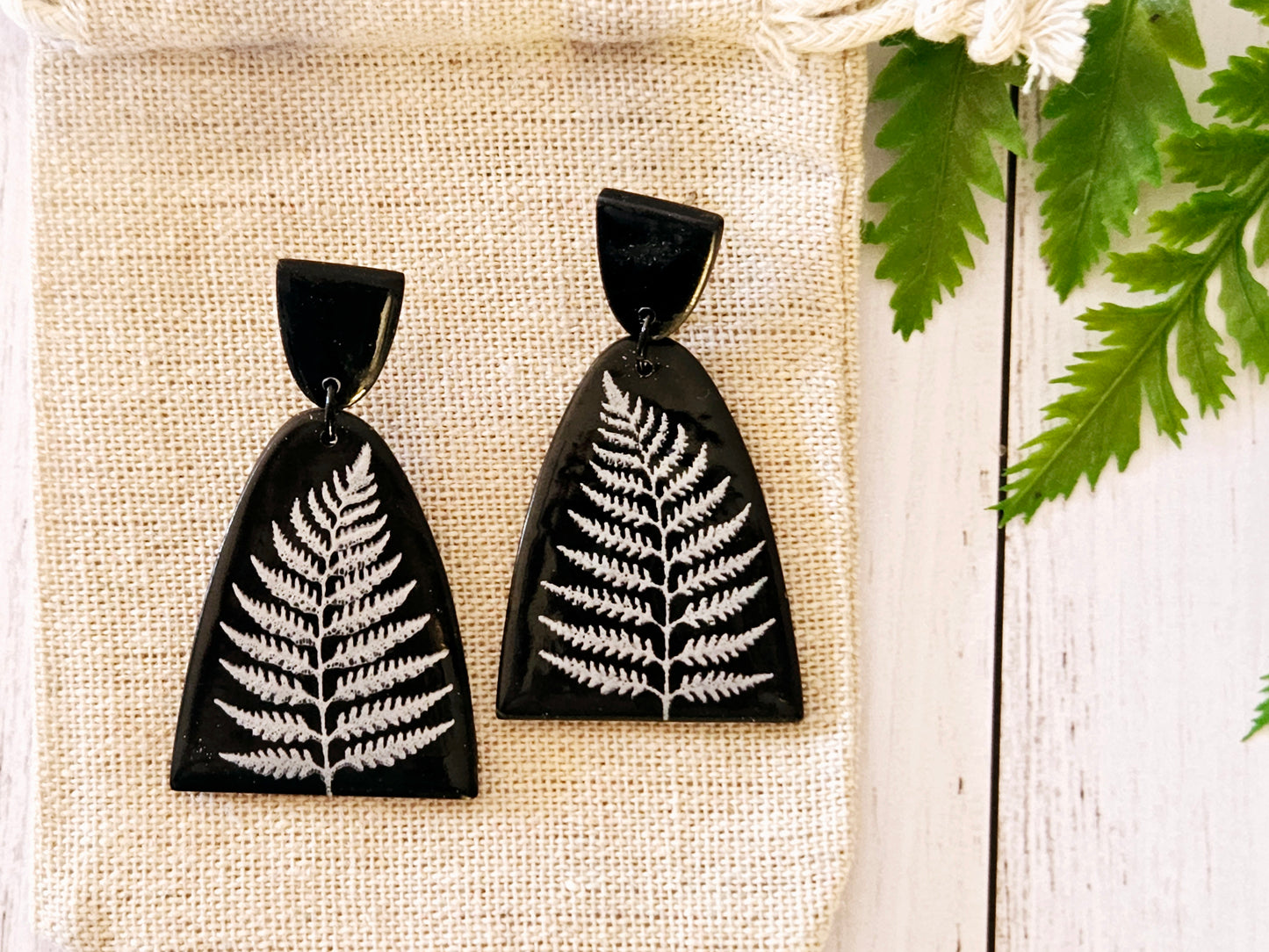 Silver Fern Print Statement Earrings