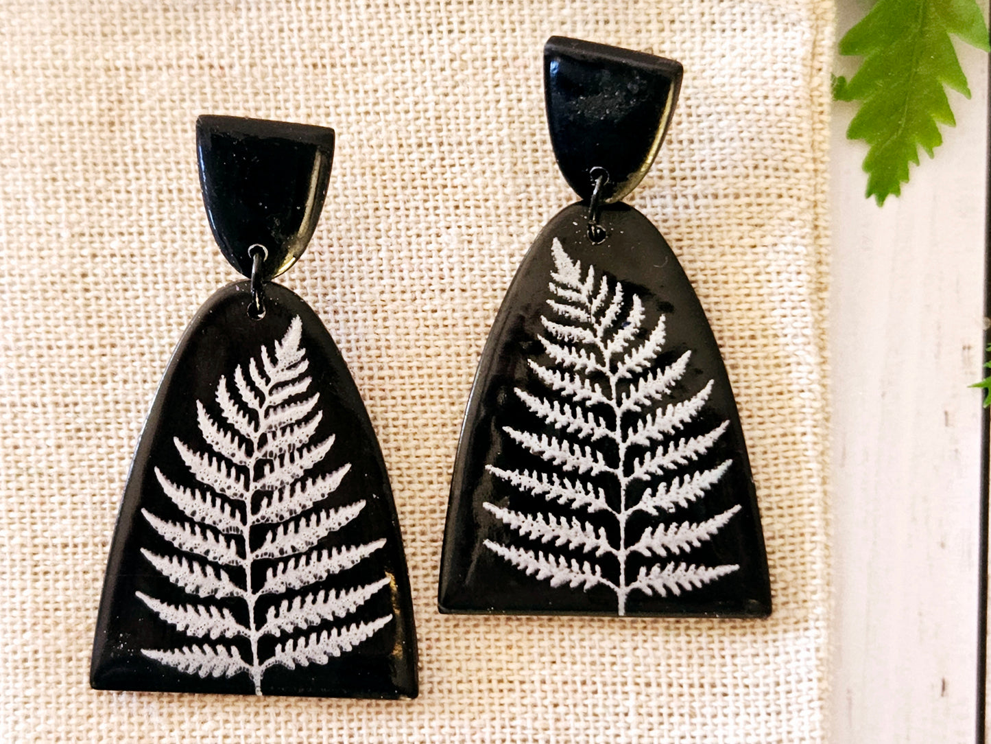 Silver Fern Print Statement Earrings