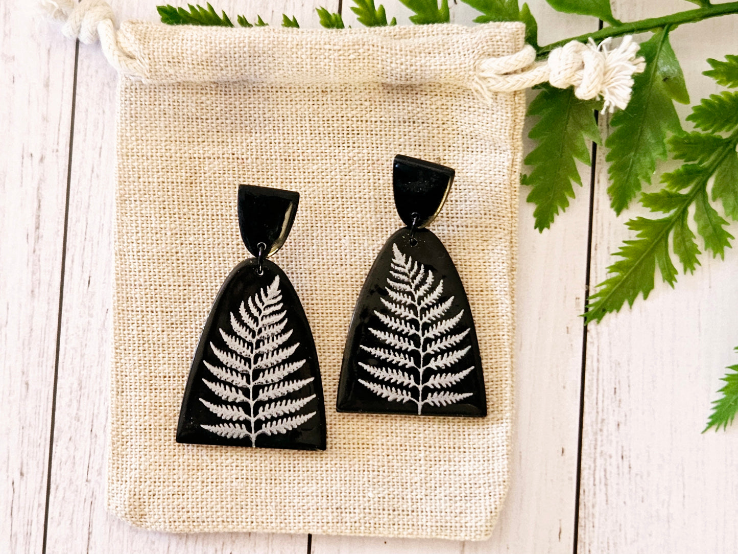 Silver Fern Print Statement Earrings