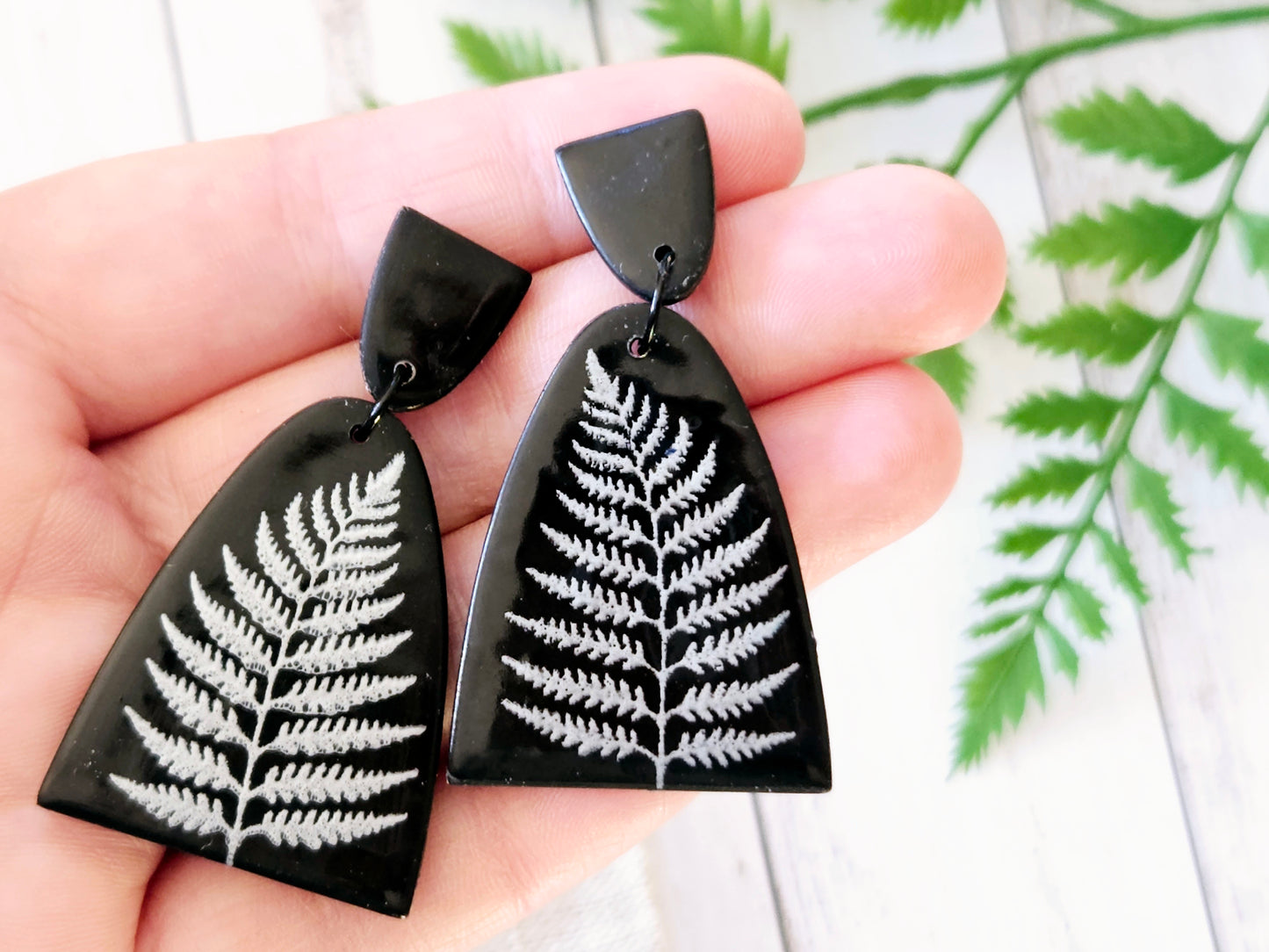 Silver Fern Print Statement Earrings