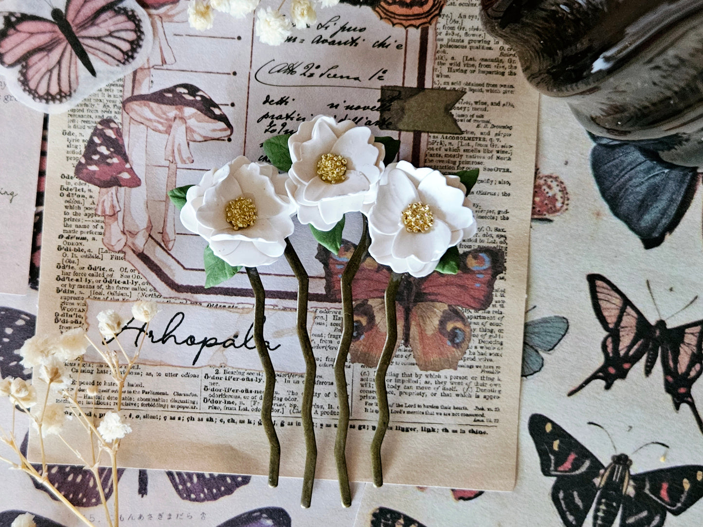 White Floral Hair Fork