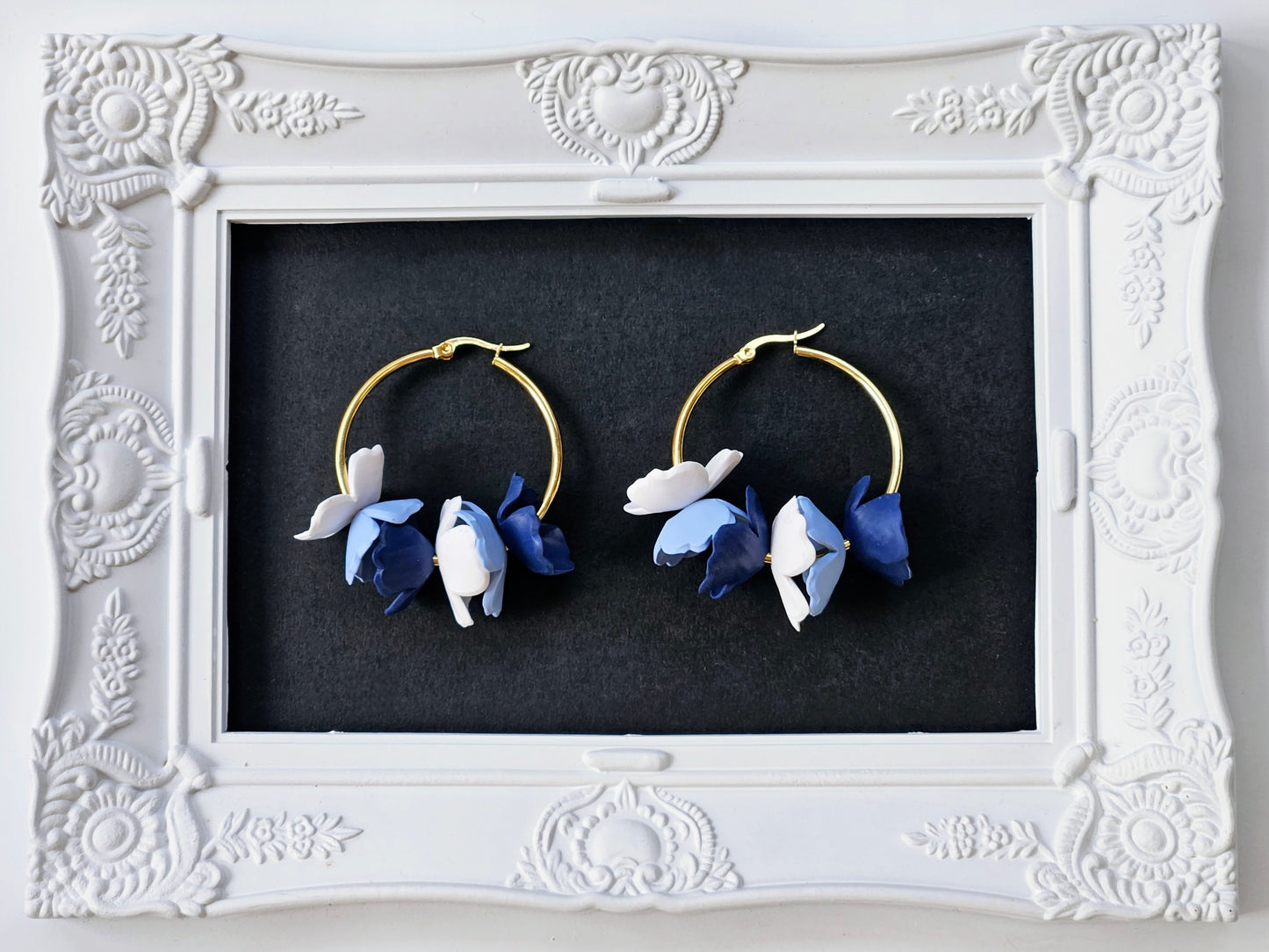 Botanical Blues Gold Hoop Earrings