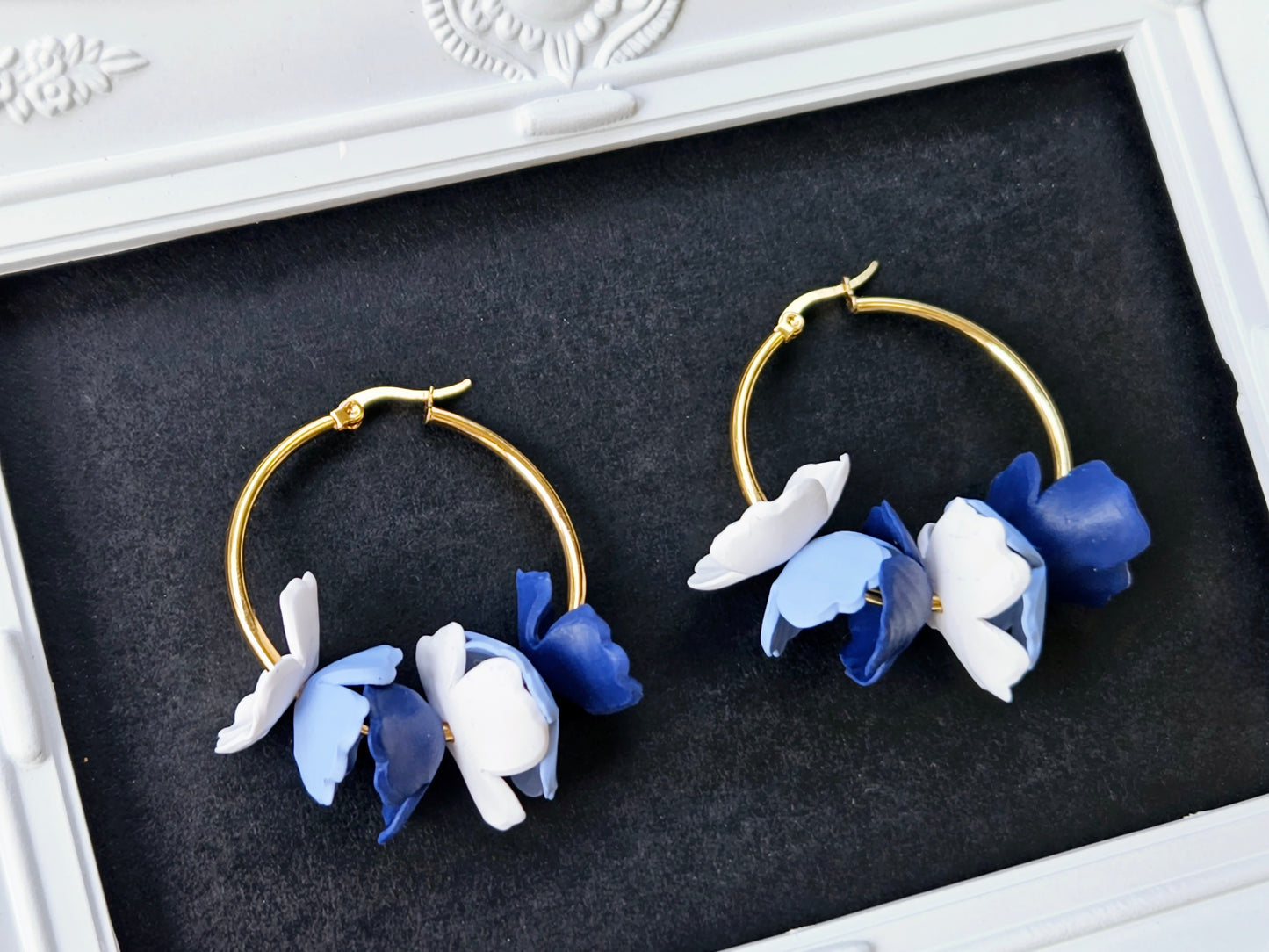 Botanical Blues Gold Hoop Earrings