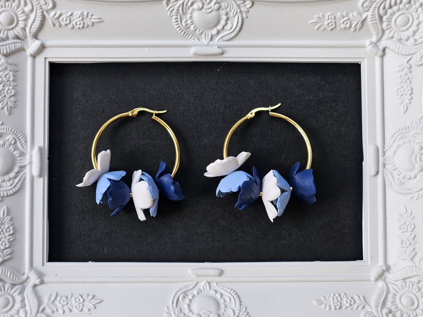 Botanical Blues Gold Hoop Earrings