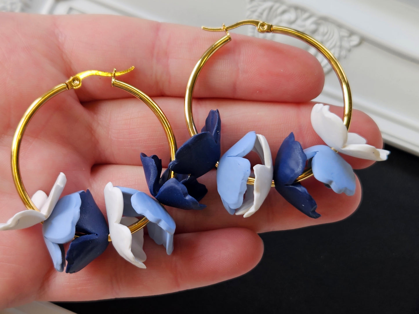 Botanical Blues Gold Hoop Earrings