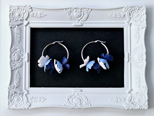 Botanical Blues Silver Hoop Earrings