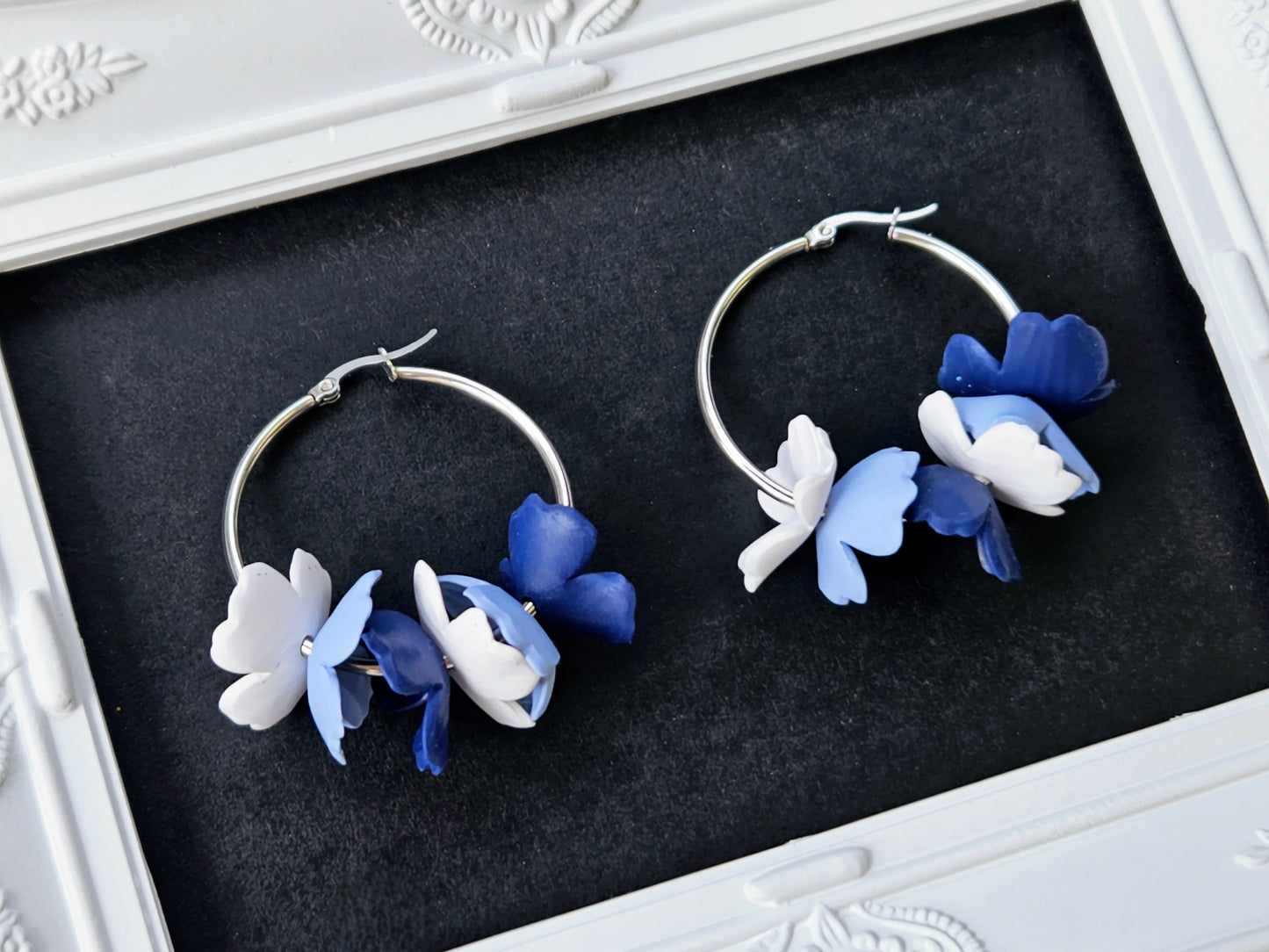 Botanical Blues Silver Hoop Earrings