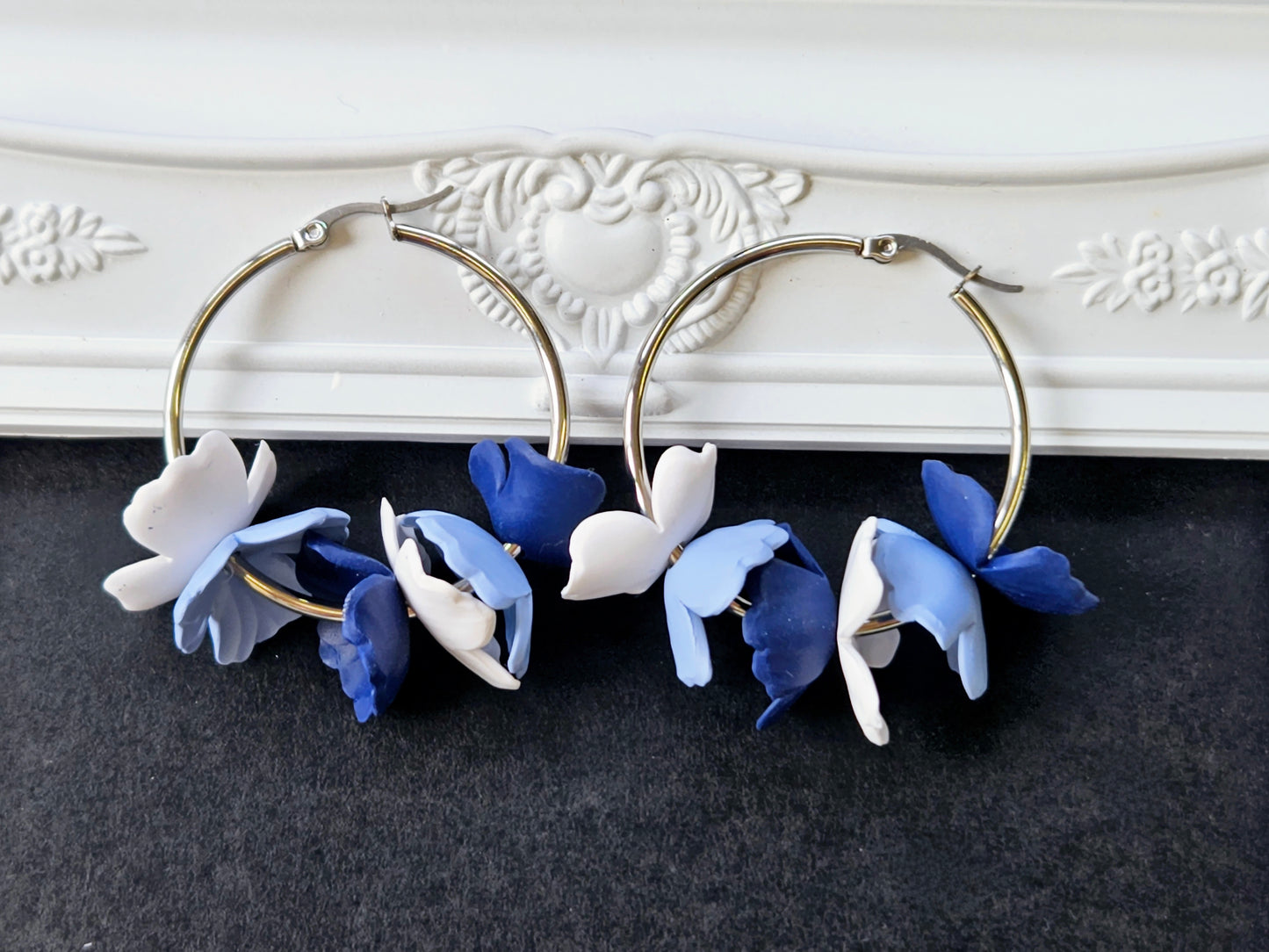 Botanical Blues Silver Hoop Earrings