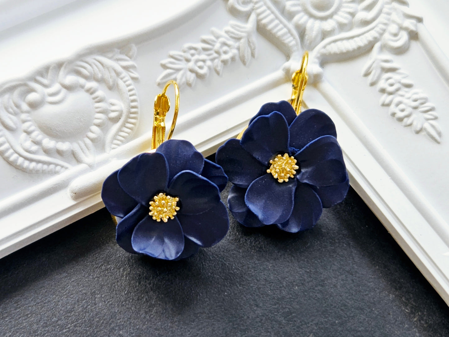 Botanical Blues Navy Flower Earrings