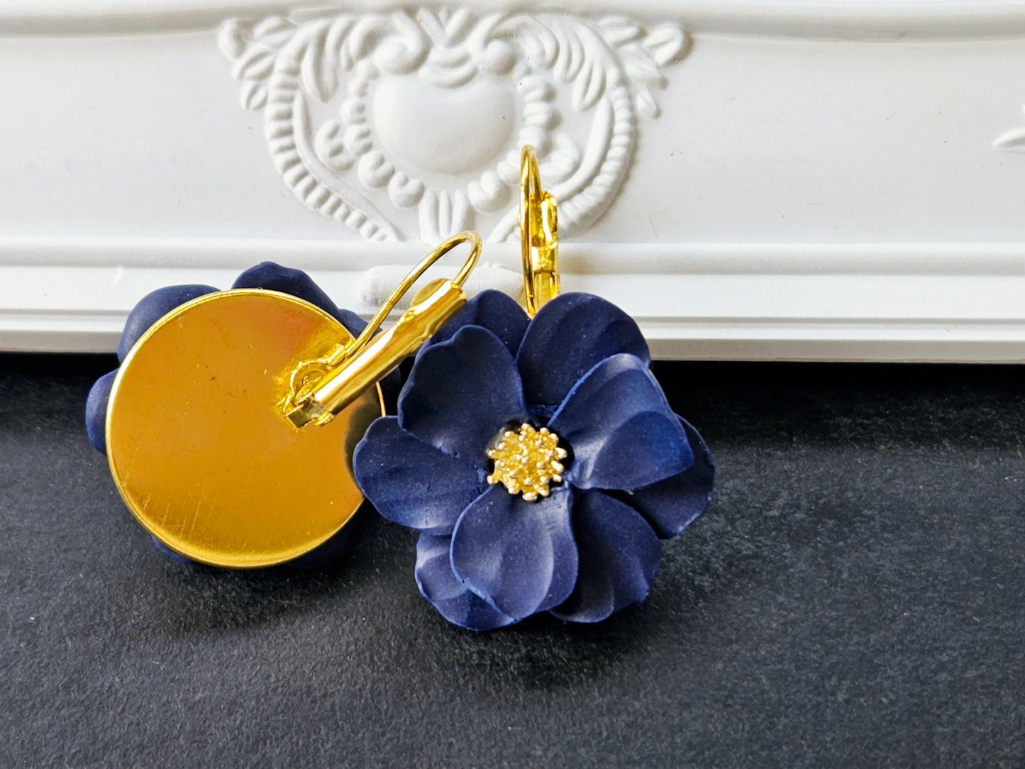 Botanical Blues Navy Flower Earrings