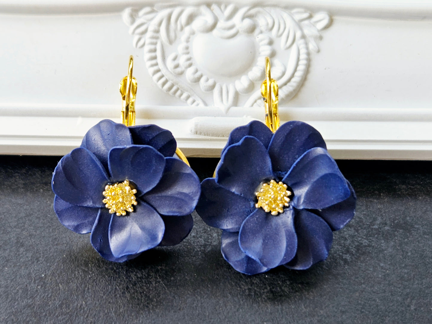 Botanical Blues Navy Flower Earrings